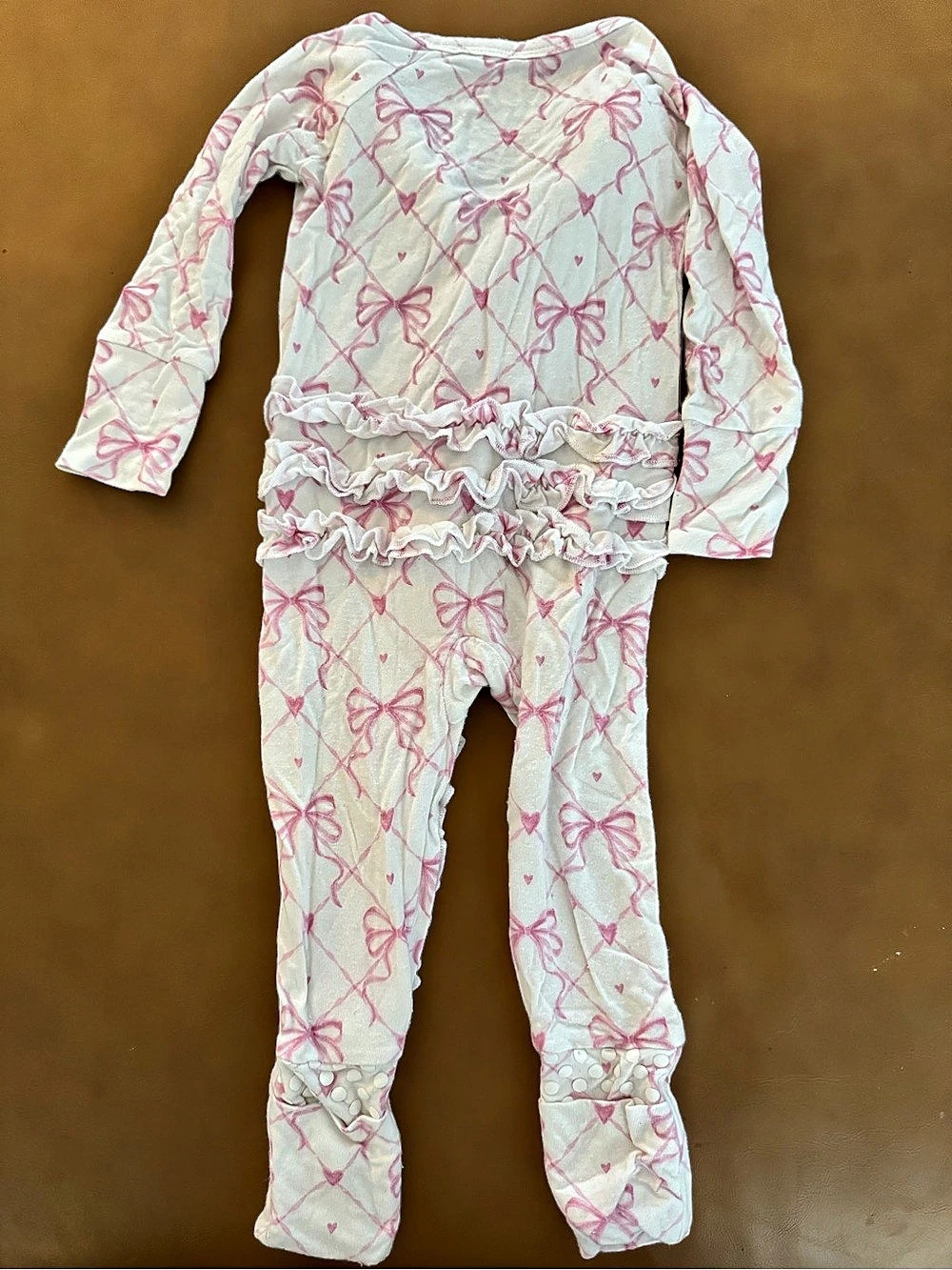 Bums & Roses Pink-a-Boo Ruffle Footie Pink & Cream - Picture 2 of 3
